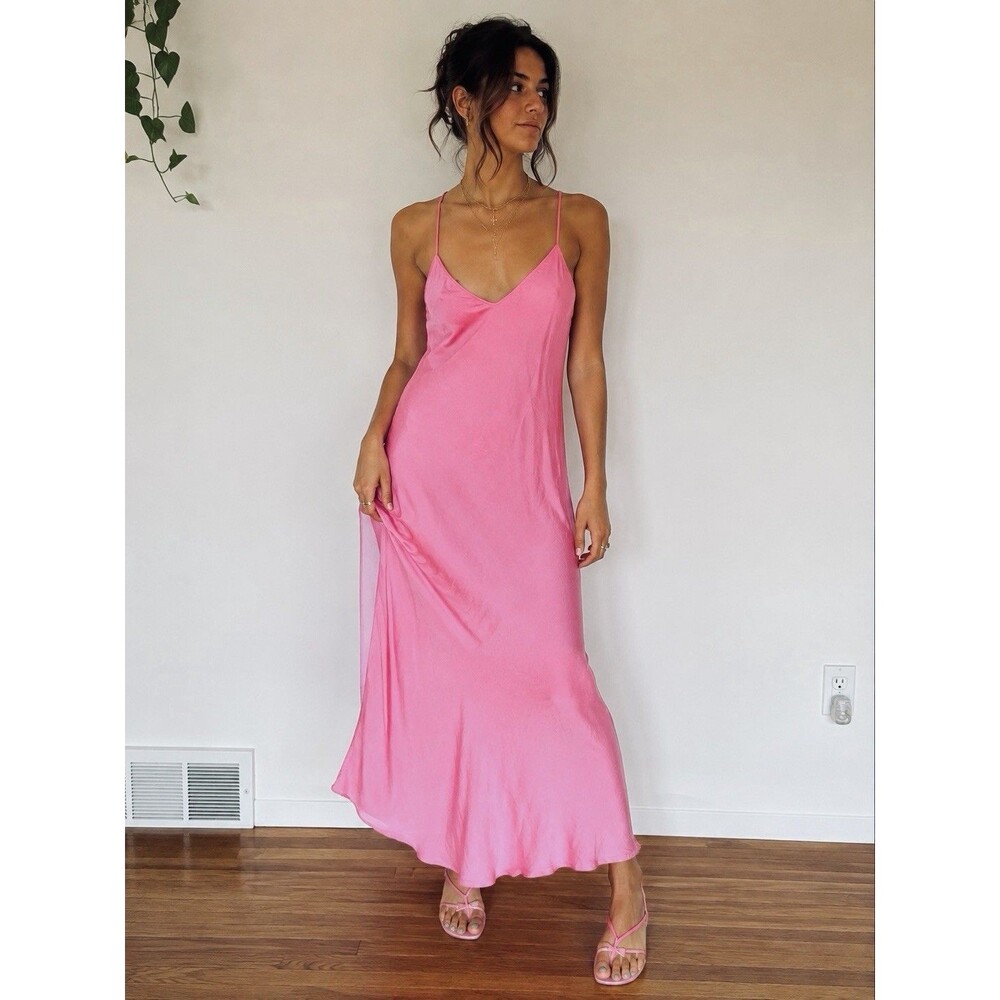 Velvet Graham Spencer Poppy Slip Dress S Candy Pink Viscose Maxi Made USA Y2K